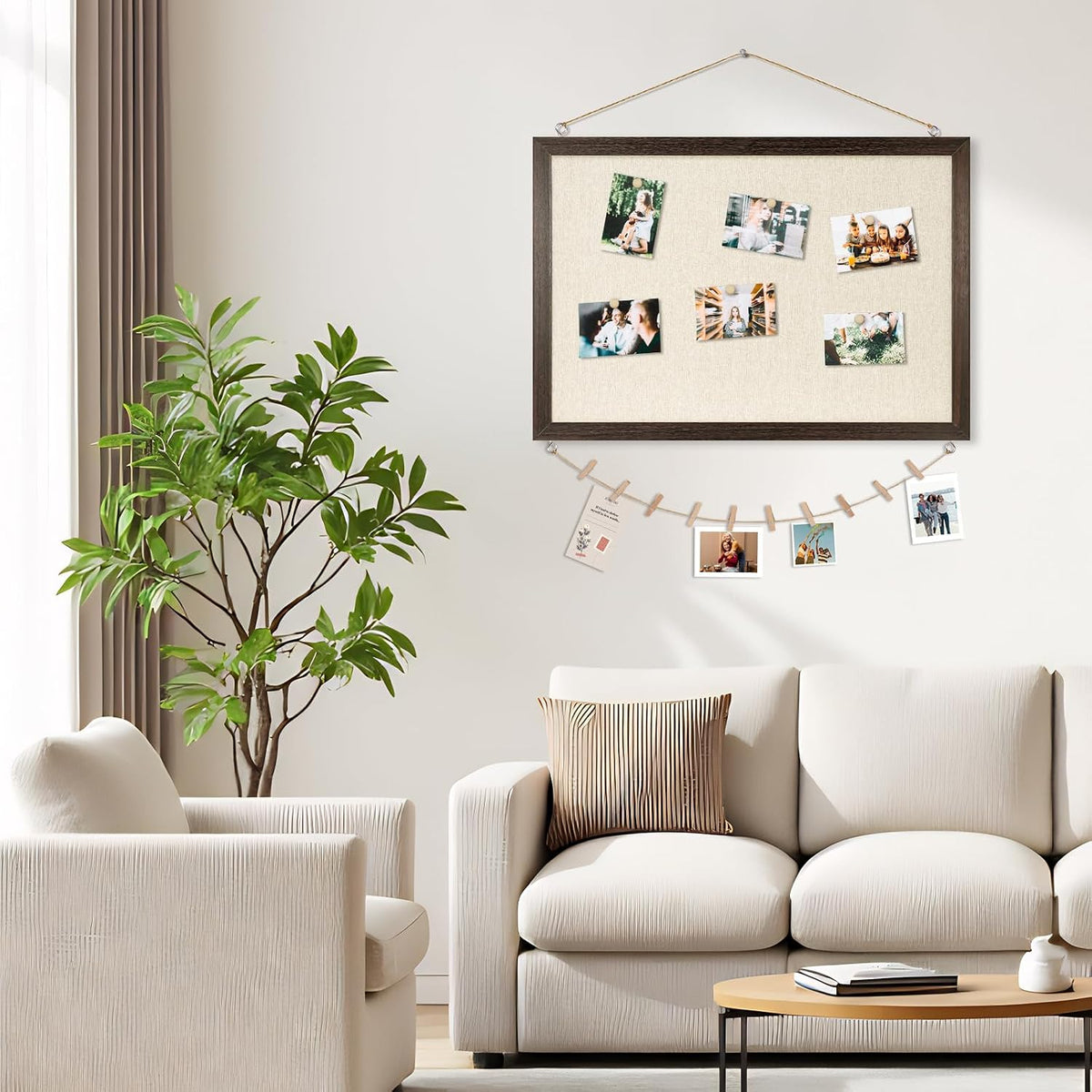 DOLLAR BOSS Bulletin Boards with Linen, 24"x18" Cork Board, Dark Walnut