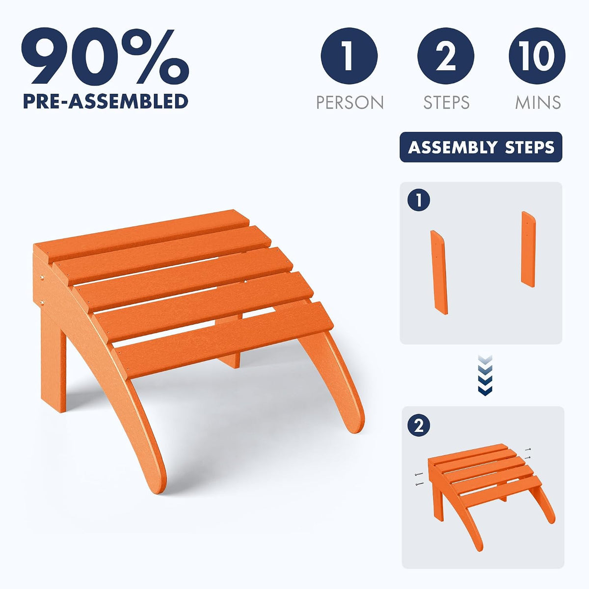 WO Home Furniture HDPE Folding Adirondack Ottoman, Orange