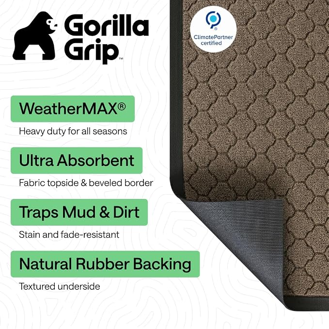 GORILLA GRIP 100% Waterproof All-Season WeatherMAX Doormat, US Designed Natural