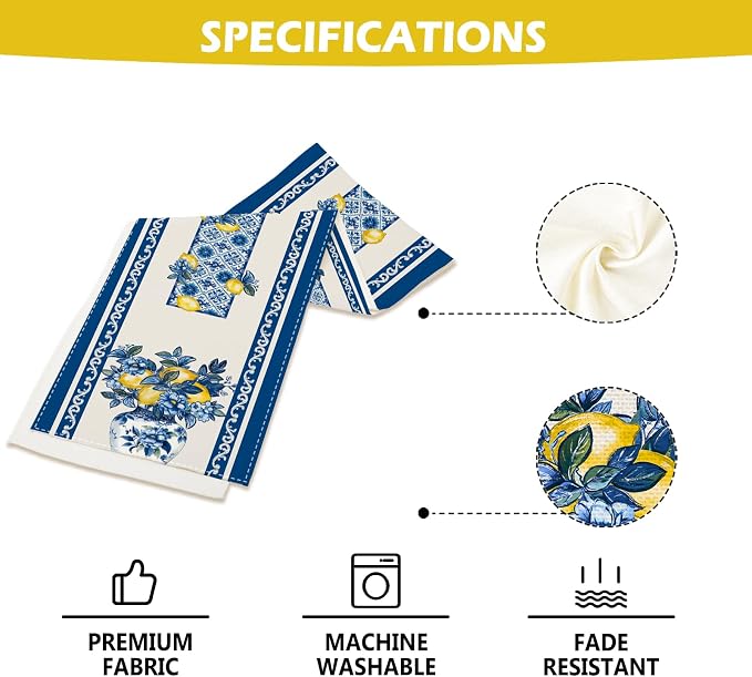 Summer Amalfi Coast Lemon Floral Table Runner Flowers Burlap Table Runners