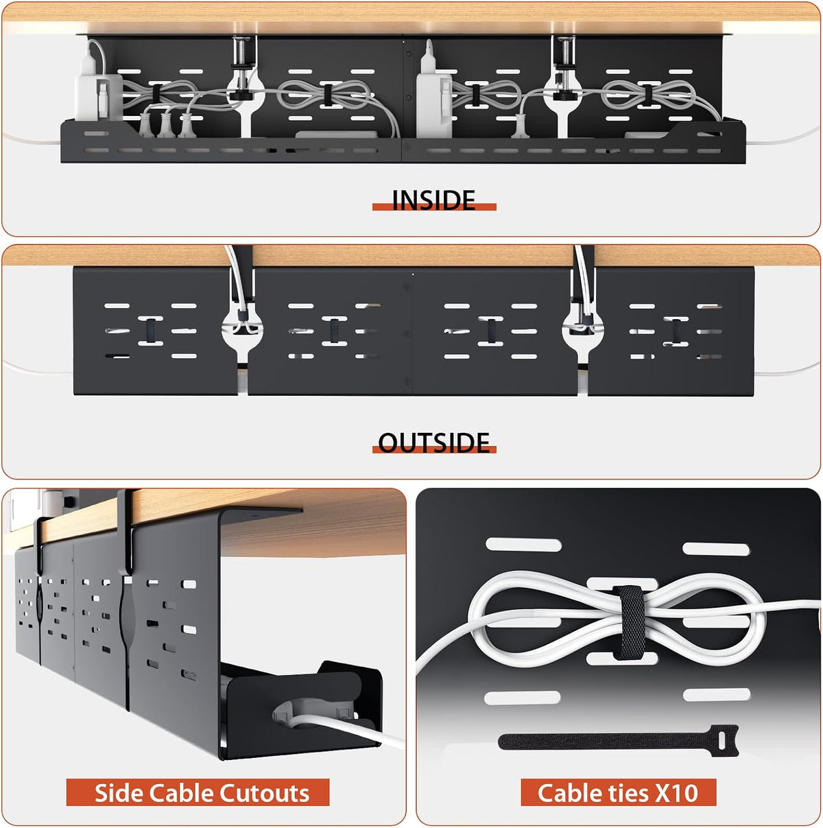 Univivi Under Desk Cable Management Tray, Cable Management, 32 inch, Black