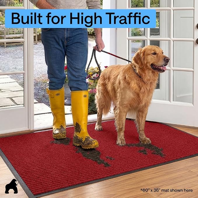 GORILLA GRIP Waterproof Traffic Guard Door Mat, 2 Pack Heavy Duty Entryway Mats