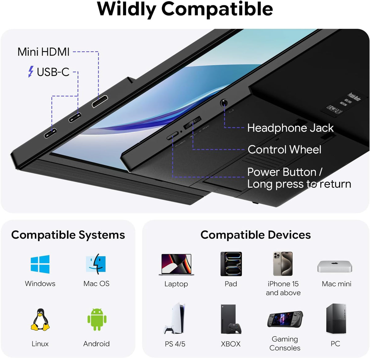 15.6" Portable Monitor with Stand FHD 1080P IPS Travel Monitor for Laptop