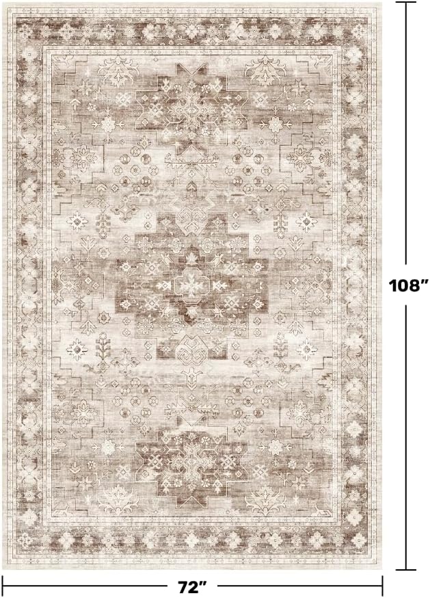 Washable Neutral Farmhouse Living Room Rug, 6x9 Area Rugs