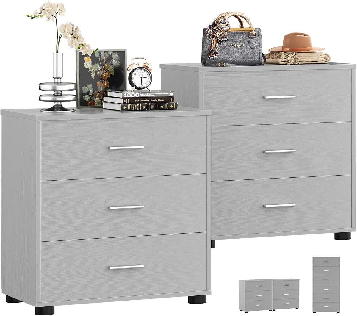 Aheaplus Closet Drawers Set of 2, Wood Closet Organizers and Storage, Grey