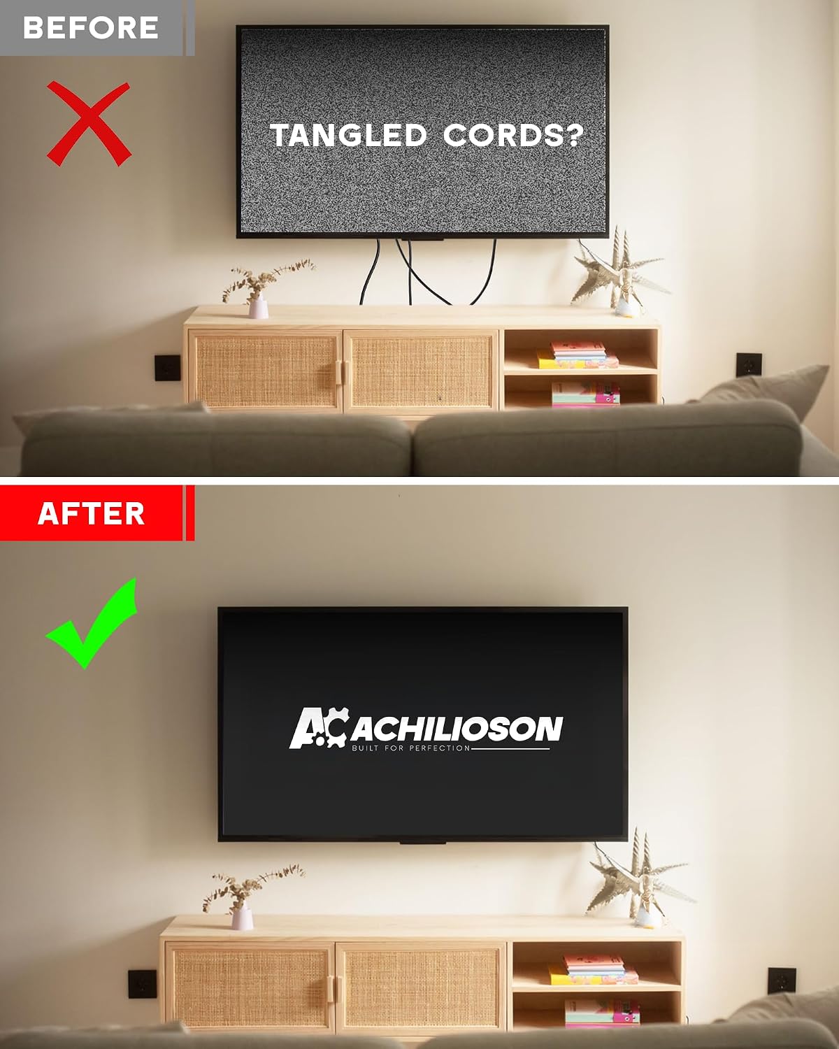 in-Wall Cable Management Kit for Wall Mounted TV, TV Cord Hider Wall Kit with Power & Low Voltage Cable Pass Through, Recessed Cable Management for HDMI Ethernet Speaker Wires, White