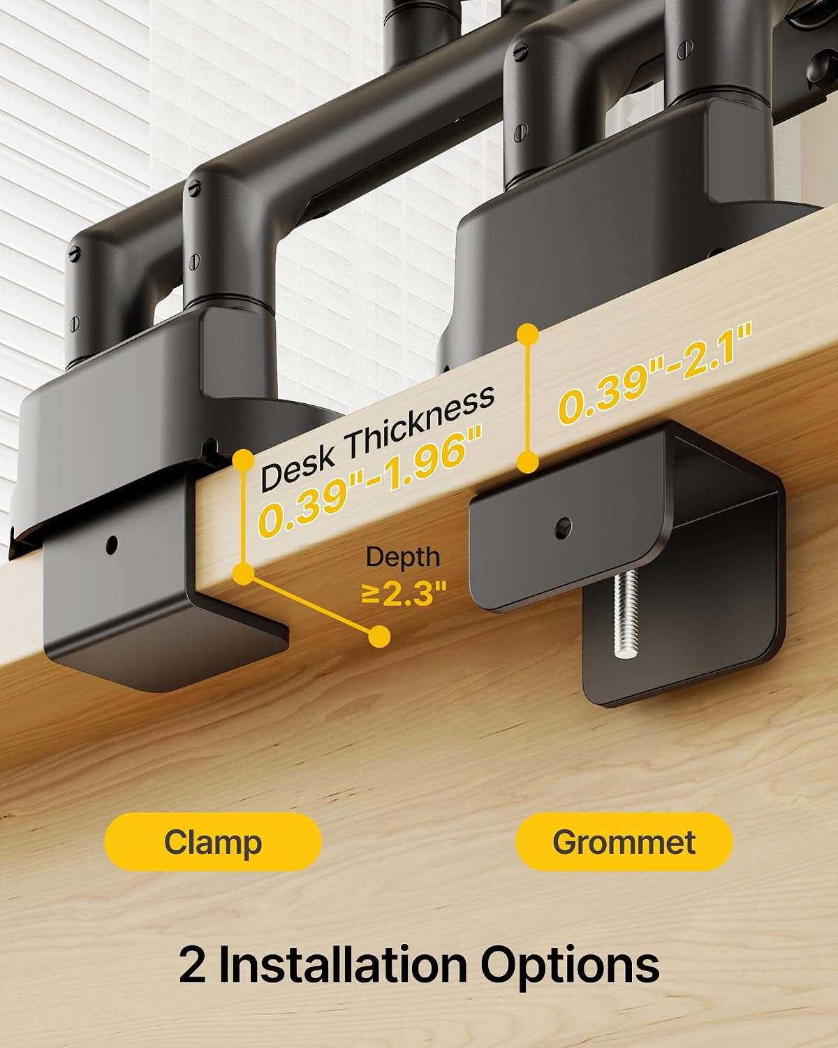monTEK Aluminum Dual Monitor Arm for 17-40" Screens, 24.3 lbs Each, Black