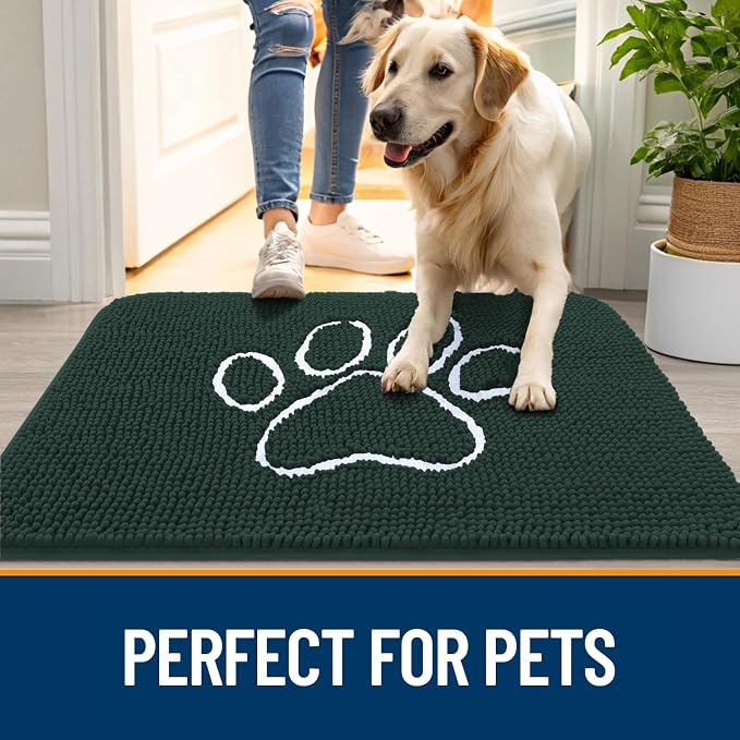 OLANLY Dog Door Mat for Muddy Paws 47x24, Paw Print Design, Absorbs Moisture