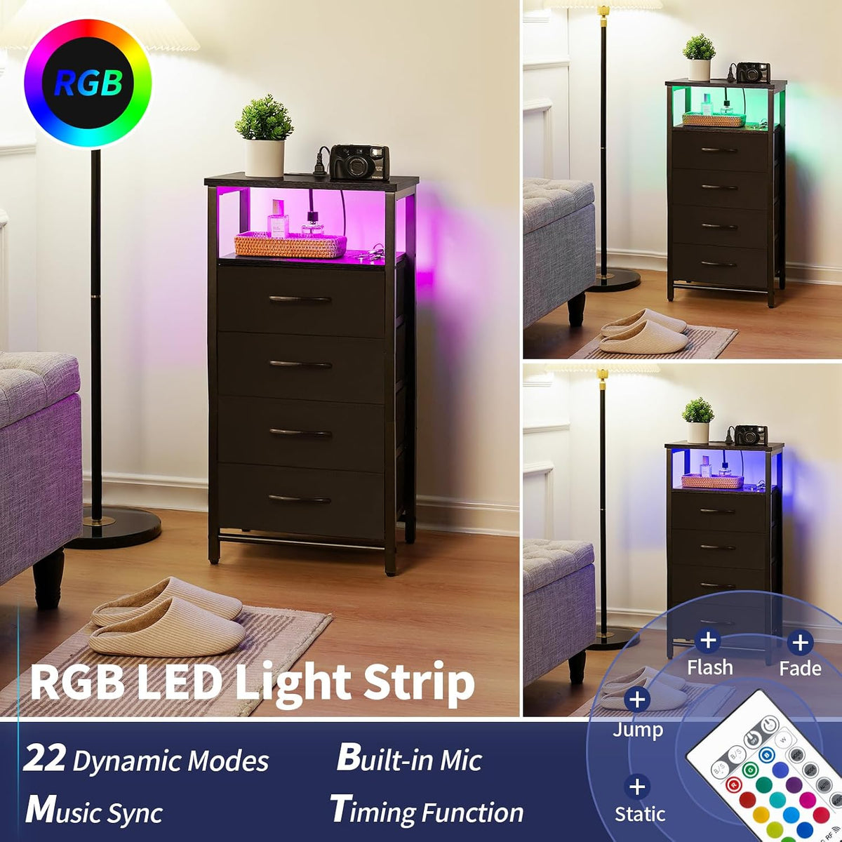 Yoobure Night Stand - Black Nightstand with Charging Station, Small Dresser