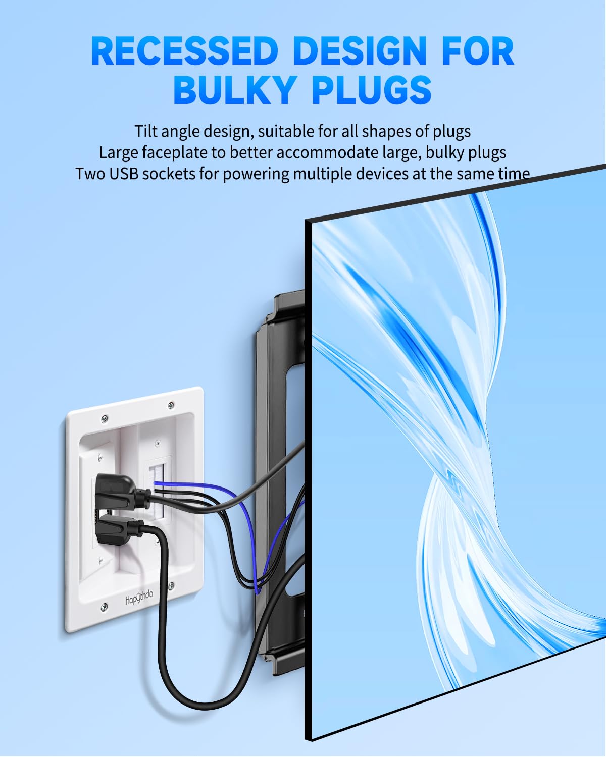 in Wall Cable Management Kit for TV, Recessed Outlet with USB, TV Cable Hider Wall Kit, Wall Cable Management for Low Voltage, TV Cord Hider for Wall Mounted TV, White