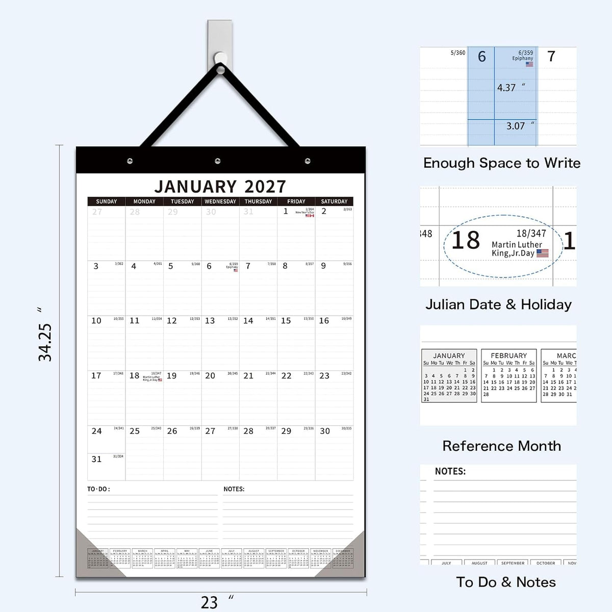 Desk Calendar 2026-2027 - Dayvorax Desk Calendar july 2026-2027 Dec, 34x23 Large Desk Calendar with Thick Paper, Plastic Cover, Large Calendar for Home & Office