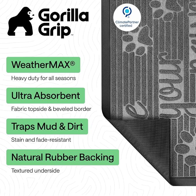 GORILLA GRIP 100% Waterproof All-Season WeatherMAX Doormat US Designed Natural