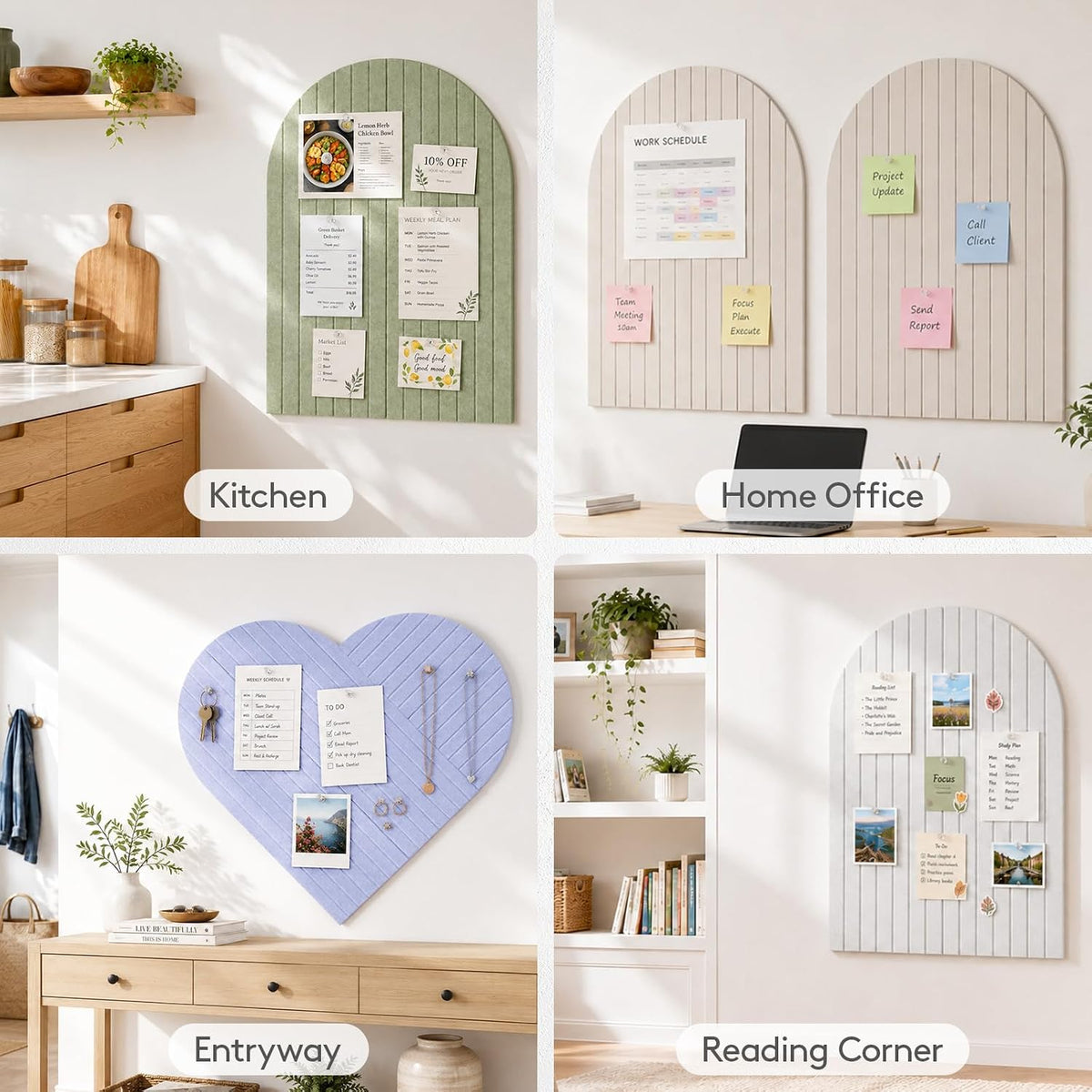 Lifewit 6-Pack Arched Bulletin Board, Cork Board Alternative for Walls, 2 Sets Covering 35.4" x 23.6" Each, Felt Panels with 60 Pins, Full Self-Adhesive Wall Tiles for Decor, Home, Office, Black