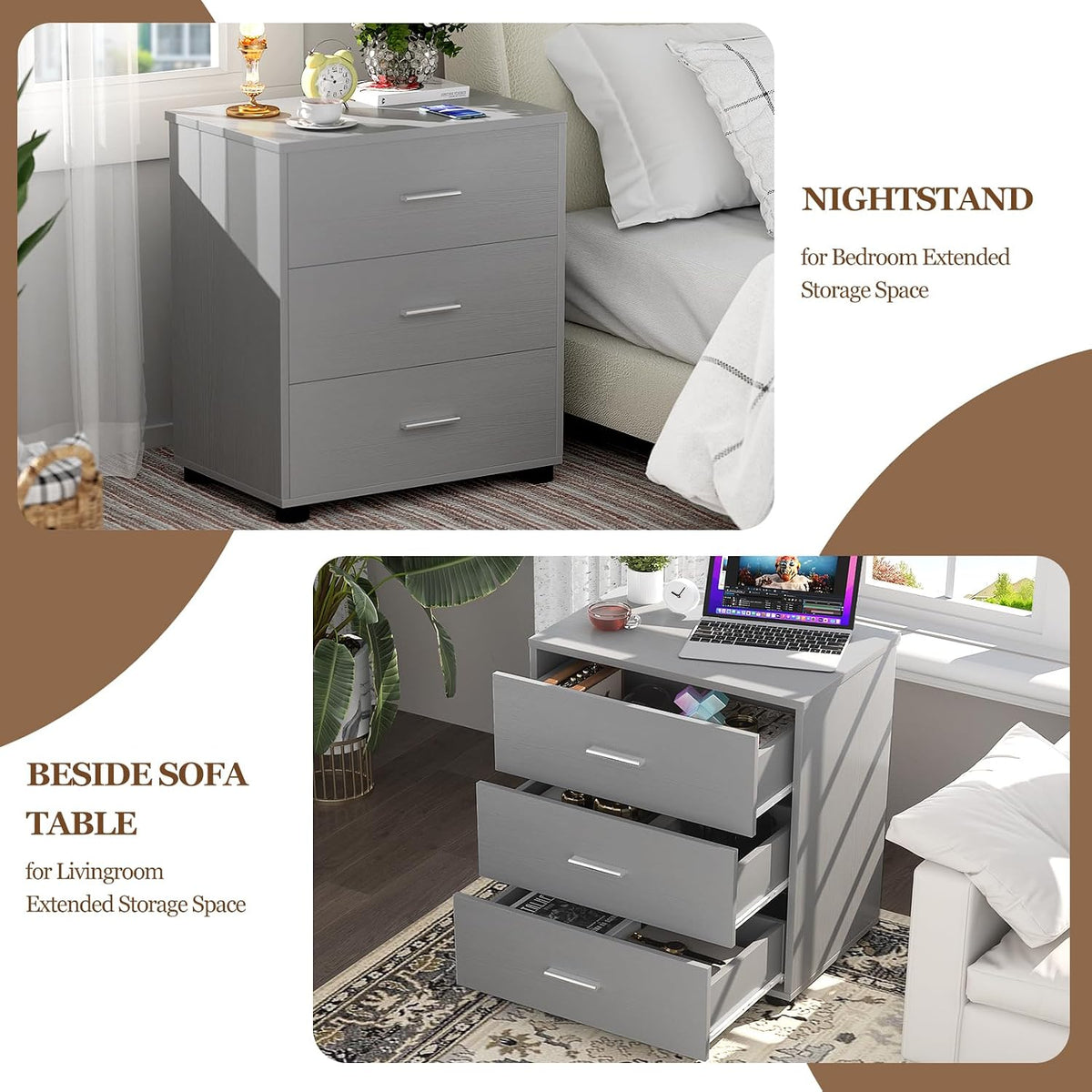 Aheaplus Closet Drawers Set of 2, Wood Closet Organizers and Storage, Grey