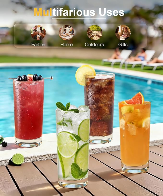 Drinking Glasses Set of 4, 16oz Wide Mouth Water Glass Cups Crystal