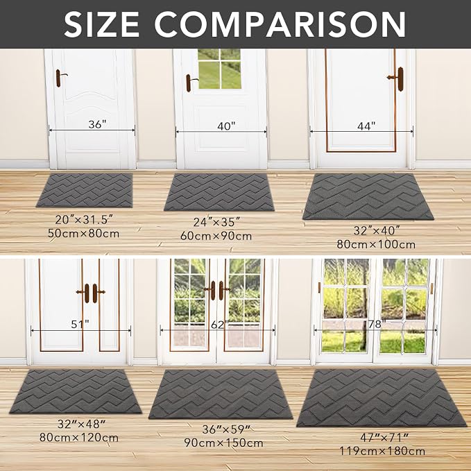 hicorfe Door Mat Indoor Entrance, TPR Backing Dirt Trapper Front Door Mat