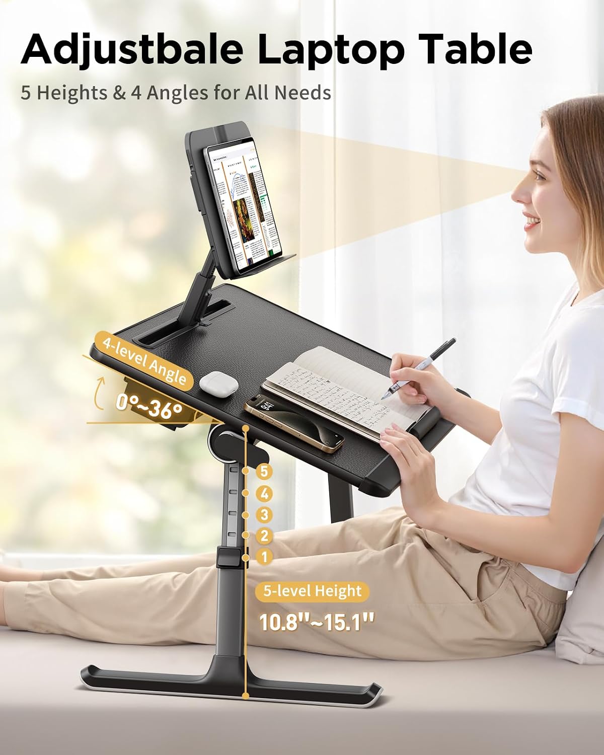 SAIJI Laptop Desk for Bed [XXL Extra Large] with Upgraded Book Stand