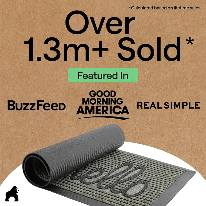GORILLA GRIP 100% Waterproof All-Season WeatherMAX Doormat, US Designed Natural