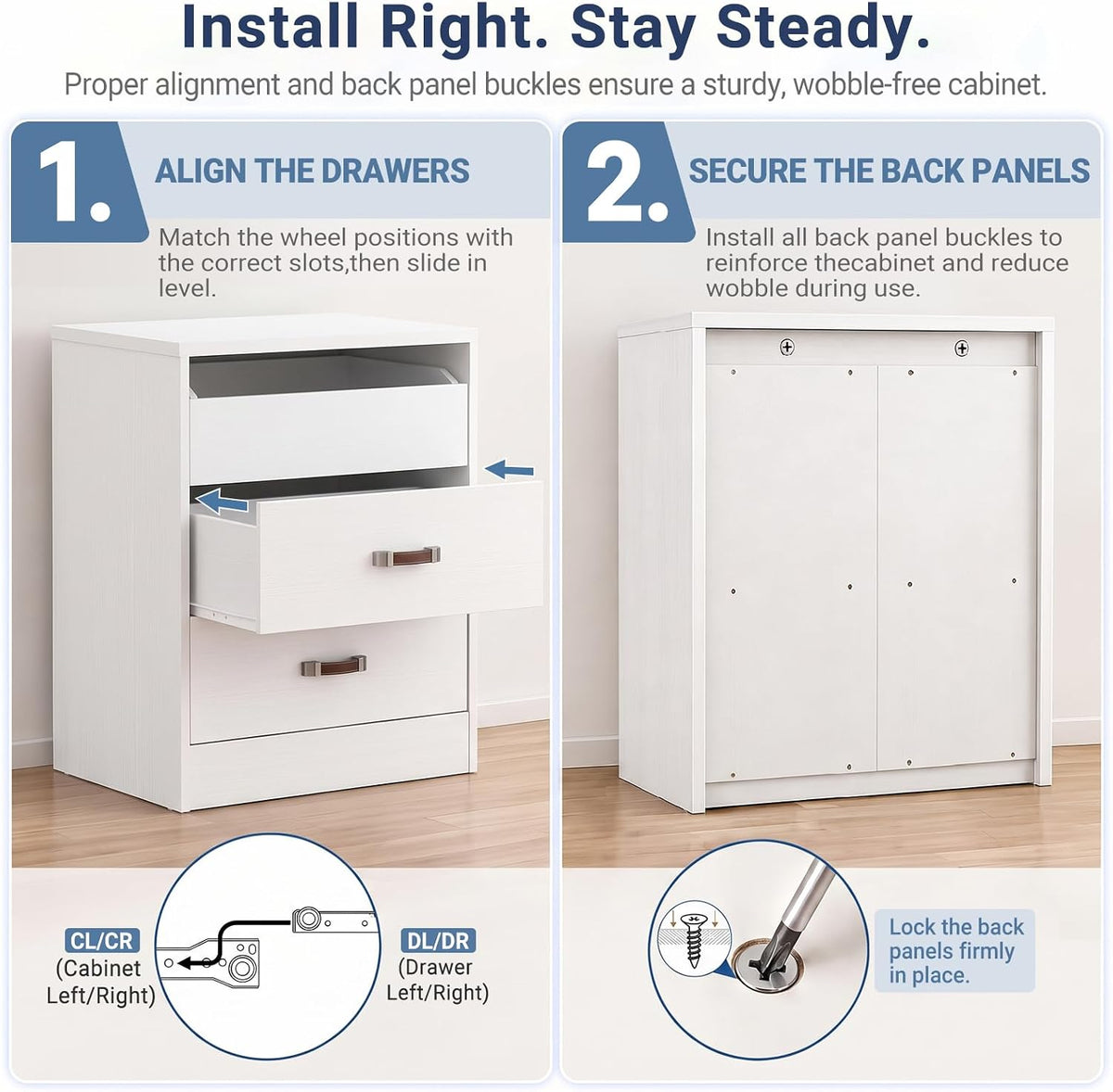 Closet Drawers Set of 2, Wood Closet Organizers and Storage, White