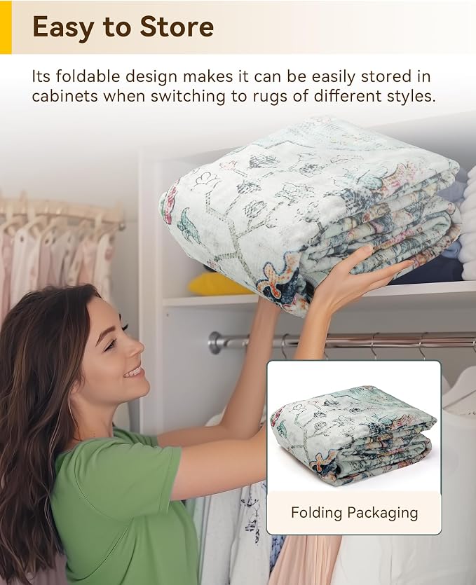 RELEANY Area Rugs Small 2'x4' Washable Non-Slip, Floral Vintage Distress