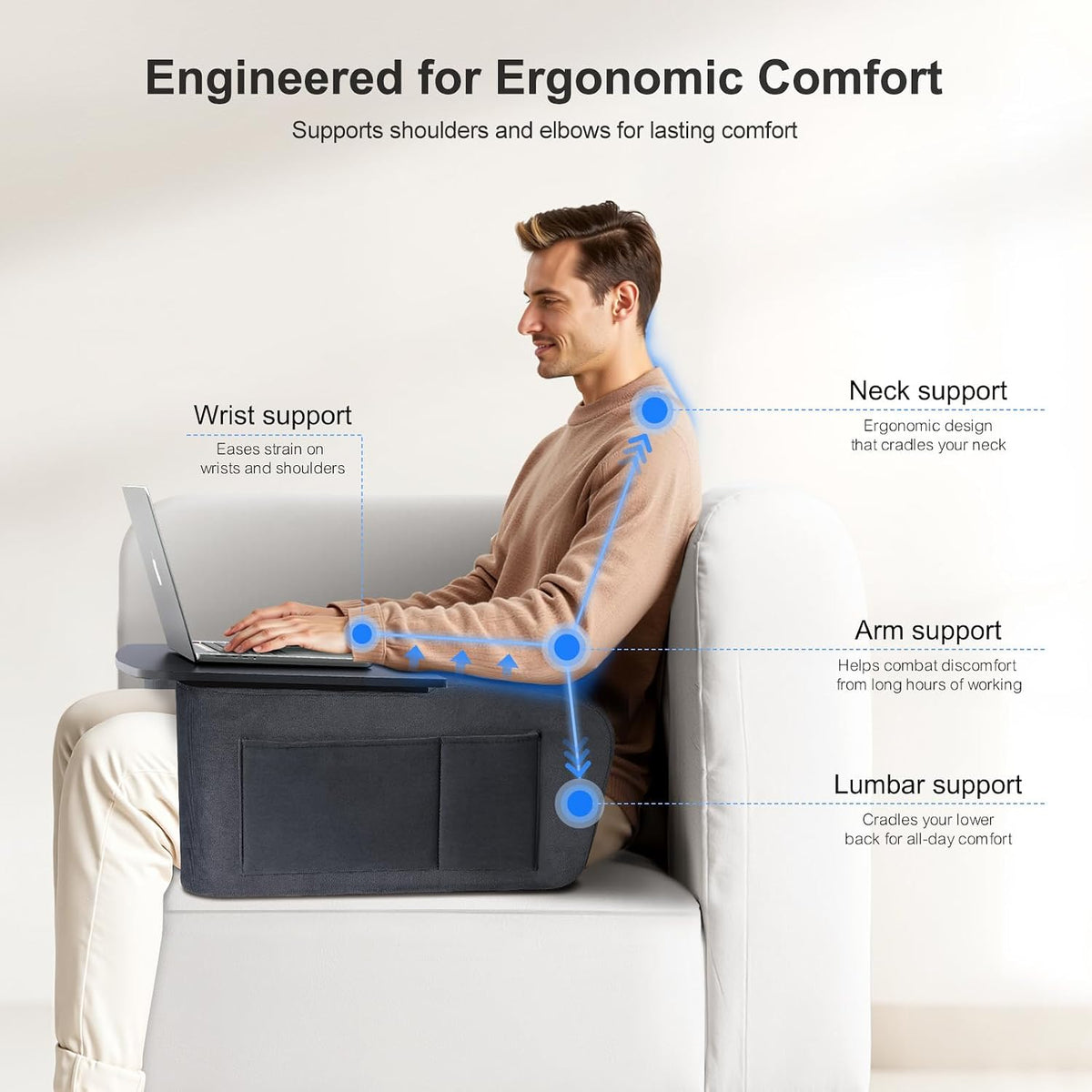OPTIXCELL Lap Desk with Arm Rest, Ergonomic 17" Laptop Desk for Bed & Couch