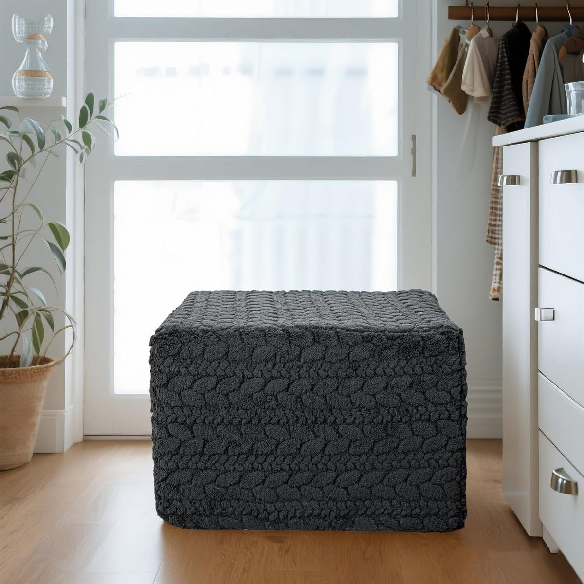 Poofieotto Square Ottoman Footrest Pouf Couch Foot Stool 20x20x14 in, Gray