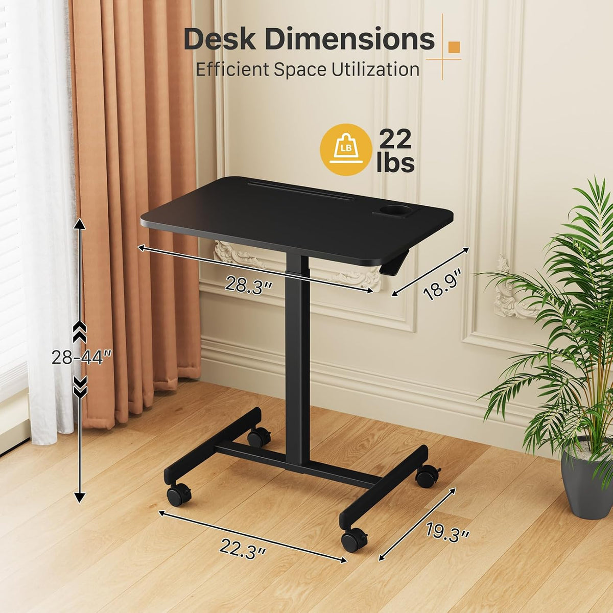 28 inch Mobile Laptop Desk, Portable Sit Stand Cart with Wheels