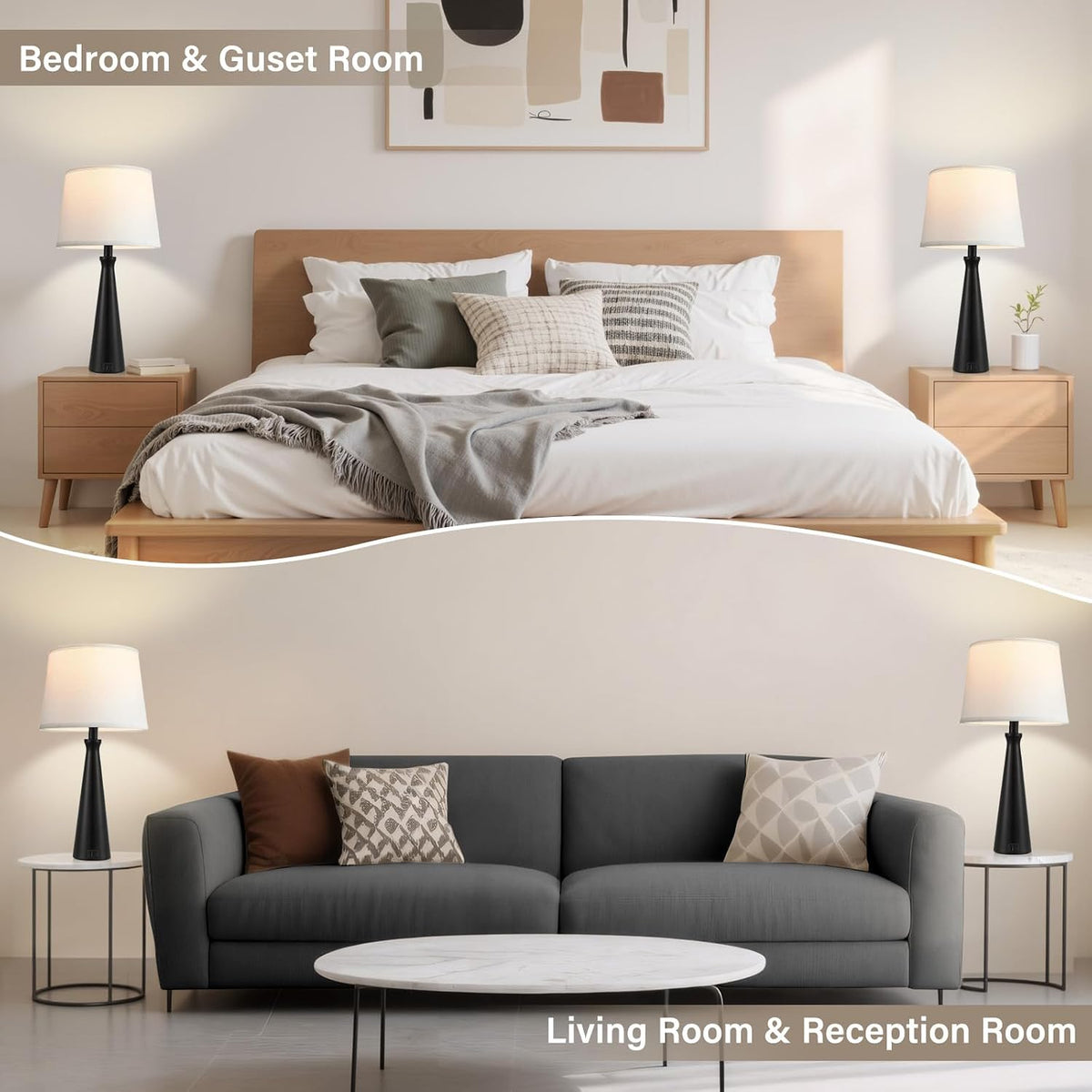 Modern Touch Lamps for Nightstand, 3 Way Dimmable Bedroom Lamp Set of 2