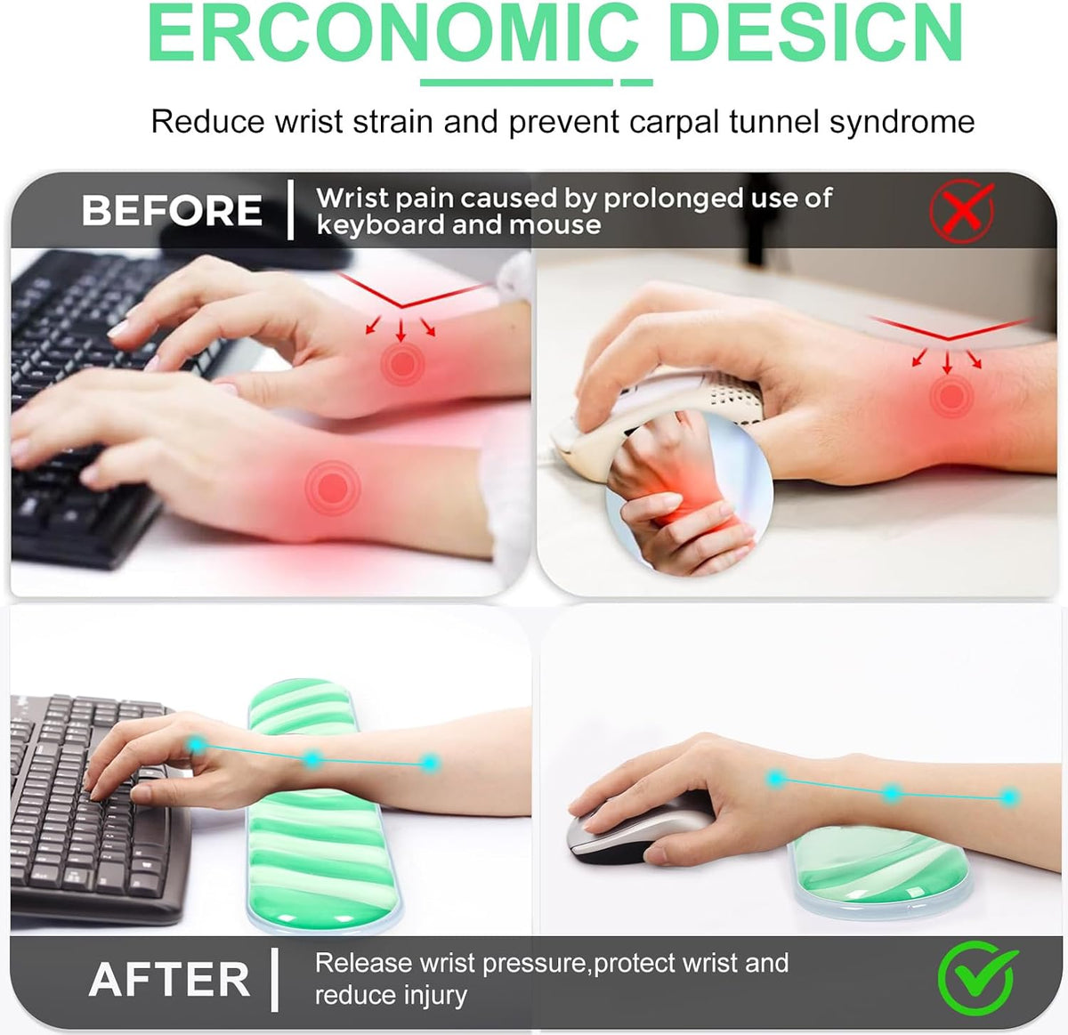 L-SPOUTTO Green Cute Ergonomic Gel Wrist Rest for Mouse and Keyboard