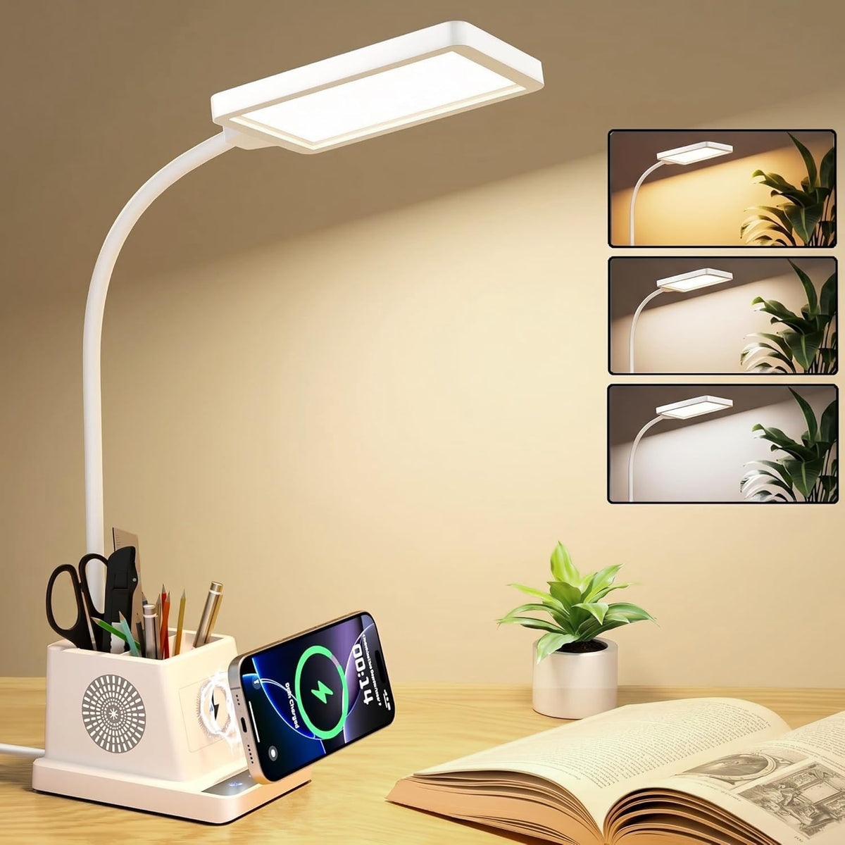 cozoo LED Desk Lamps for Home Office with Storage,15W Fast Wireless Charger
