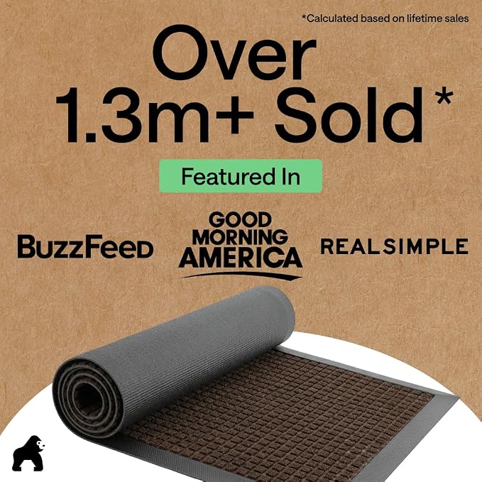 GORILLA GRIP 100% Waterproof All-Season WeatherMAX Doormat 35x23, US Designed