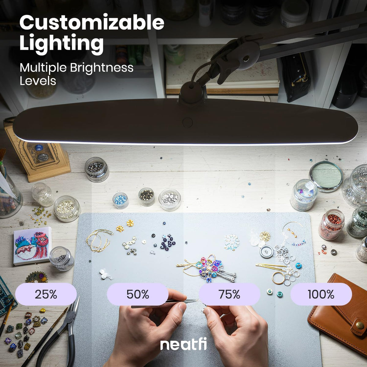 Neatfi LED Desk Lamp, 2200 Lumens, 24W, 23" Wide, Non-CCT (White)