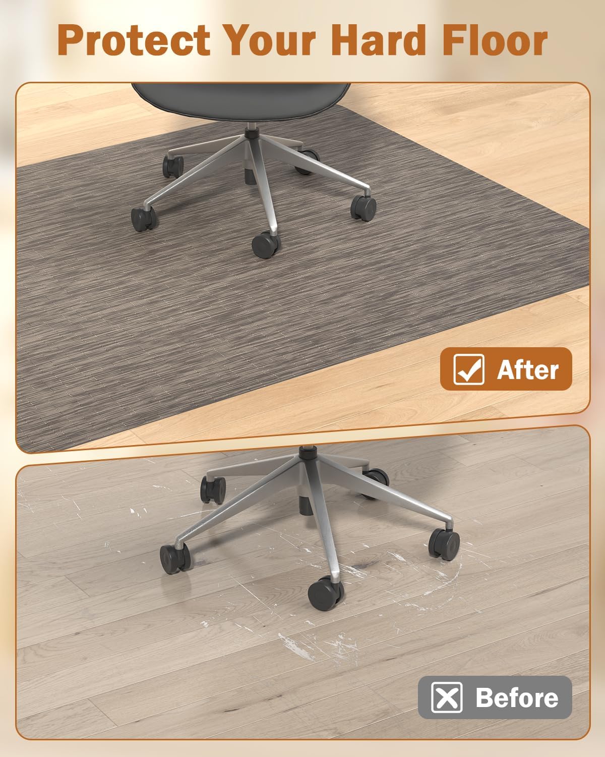 Blvornl Office Chair Mat for Hardwood Floor, 35.4"*47.2" Desk Computer Chair Mat for Hard Wood, Large Anti-Slip Hard Floor Protector Rolling Chair Mat, PVC Mat Desk Rug for Office and Dark Brown