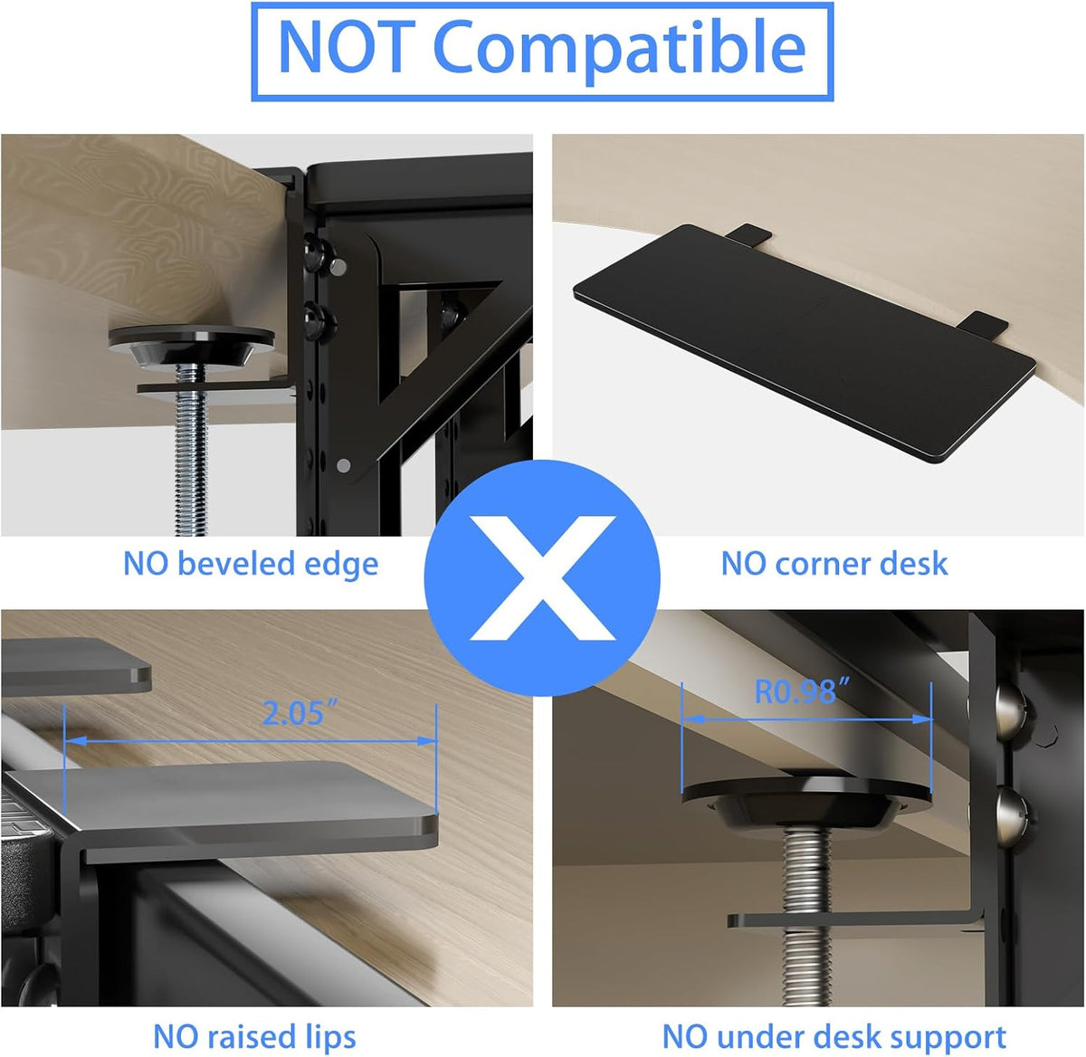 Suptek Clamp-on 9.5 x 23.6 inch Desk Extender, Wrist Support, Foldable Keyboard Tray Platform, Suitable for Office Desks, Black, DSF3LB