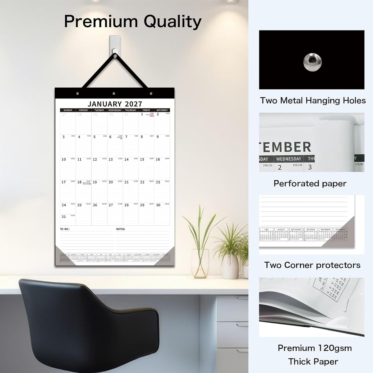 Desk Calendar 2026-2027 - Dayvorax Desk Calendar july 2026-2027 Dec, 34x23 Large Desk Calendar with Thick Paper, Plastic Cover, Large Calendar for Home & Office