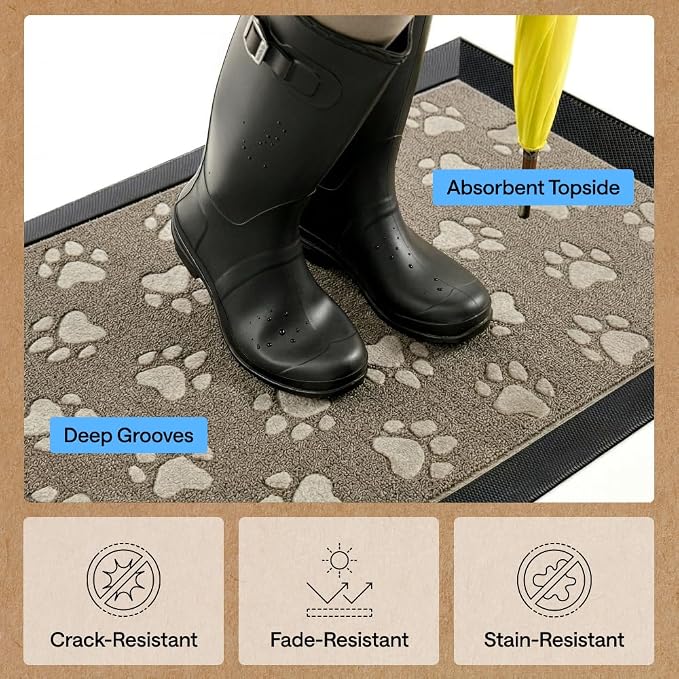 GORILLA GRIP 100% Waterproof All-Season WeatherMAX Doormat US Designed Natural