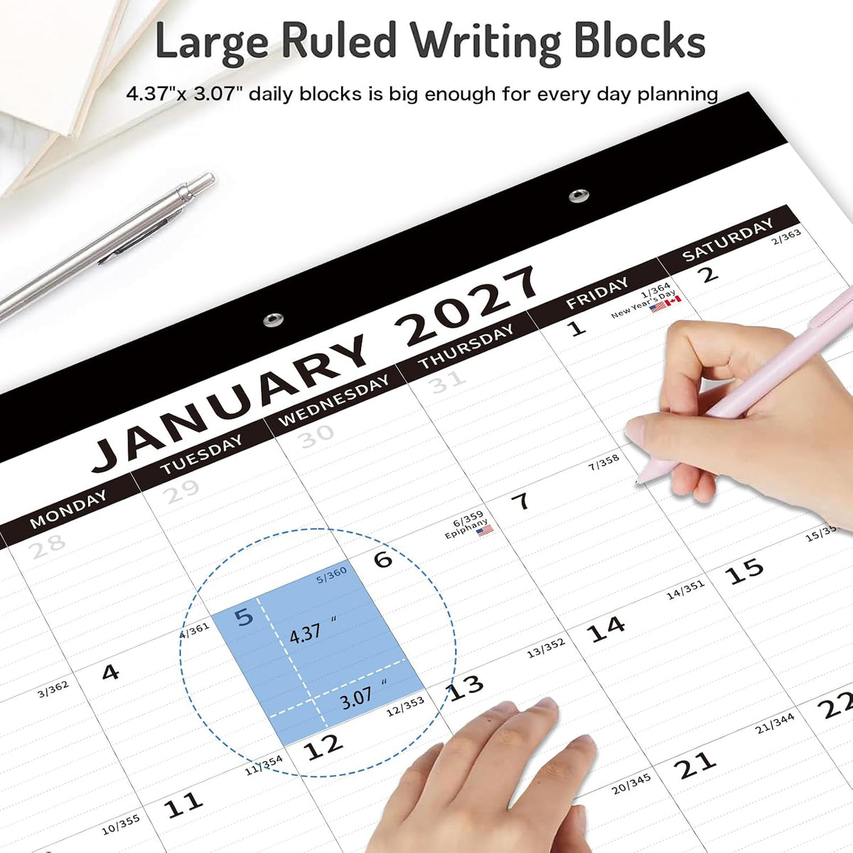 Desk Calendar 2026-2027 - Dayvorax Desk Calendar july 2026-2027 Dec, 34x23 Large Desk Calendar with Thick Paper, Plastic Cover, Large Calendar for Home & Office