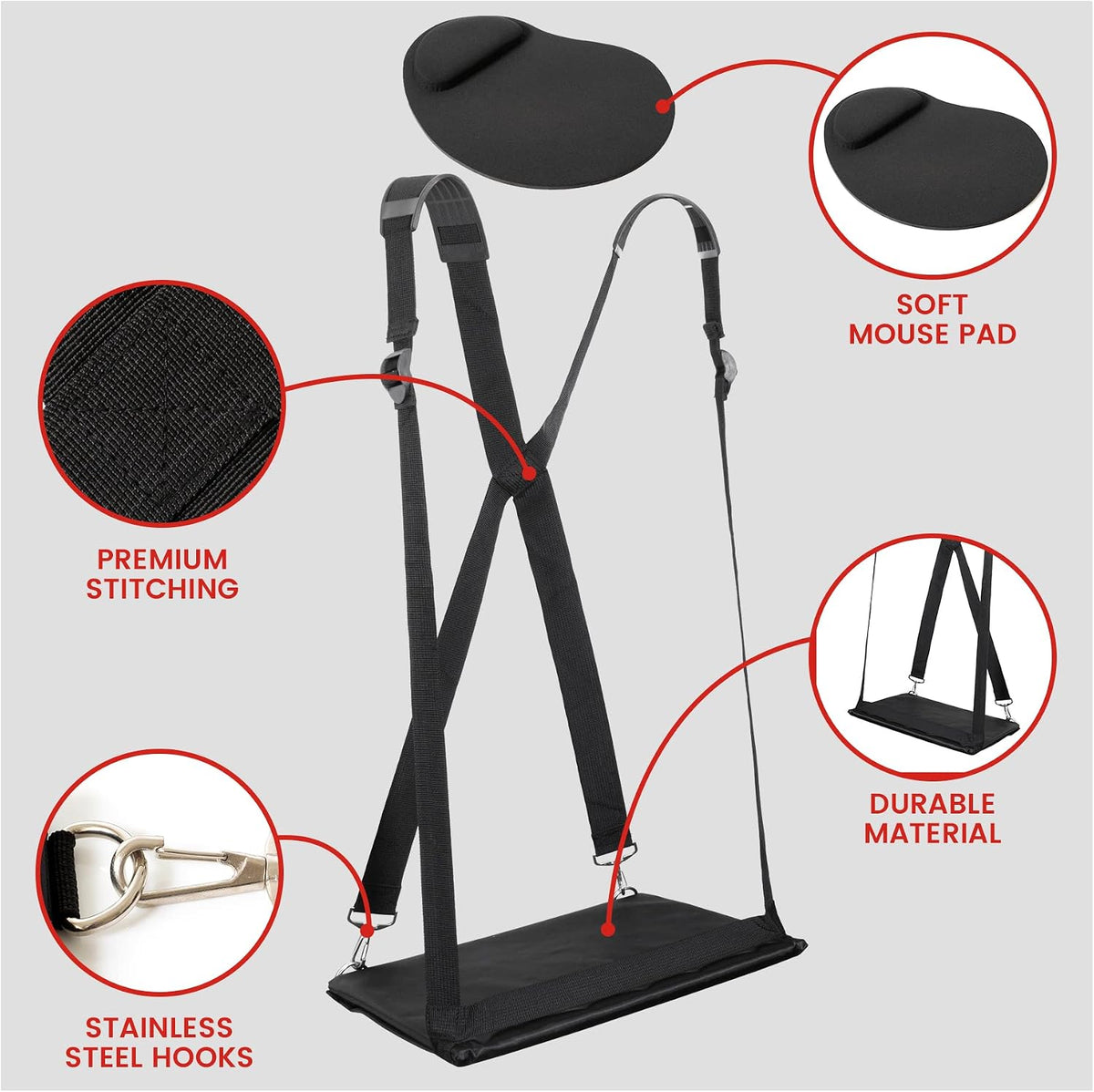 Laptop Harness - Wearable Laptop Stand for Up to 14" Laptops, Tablets & E-Readers - Adjustable Straps, Includes Memory Foam Mouse Pad (14 Inch)
