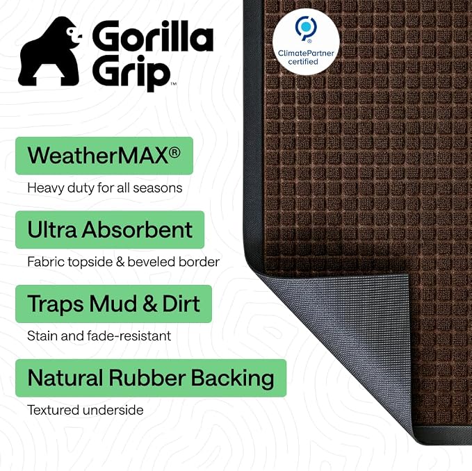 GORILLA GRIP 100% Waterproof All-Season WeatherMAX Doormat, US Designed Natural