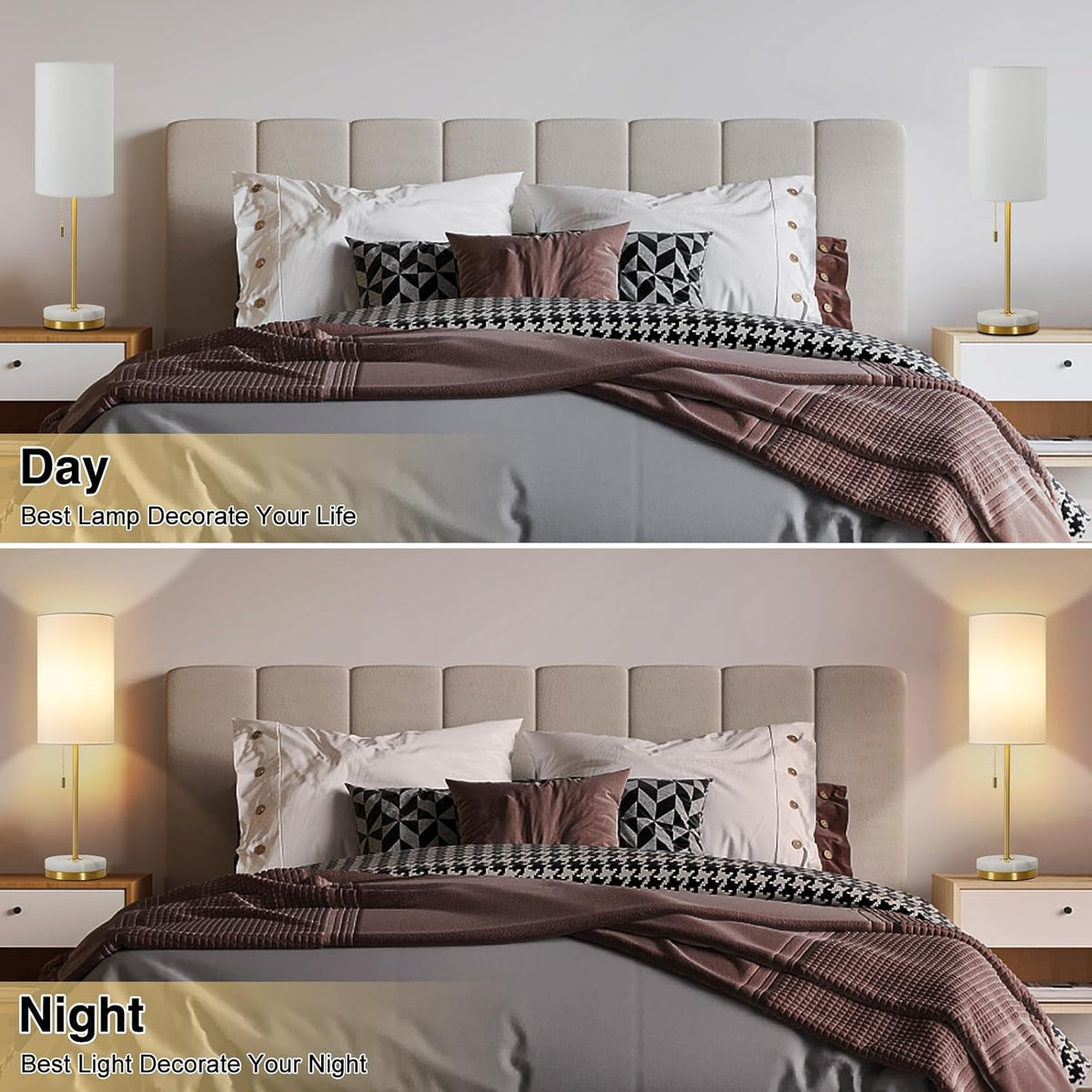Luvkczc 18" Desk Lamp & Table Lamp Set of 2, Bedside Lamps with Marble Base
