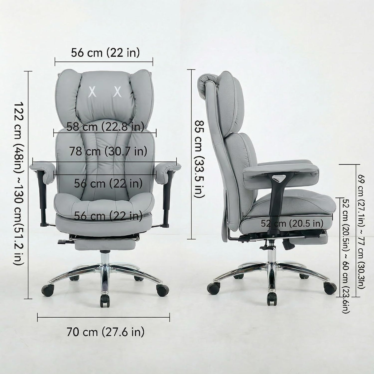 Big & Tall Office Chair, 400lbs Executive Chair with Footrest, Gray