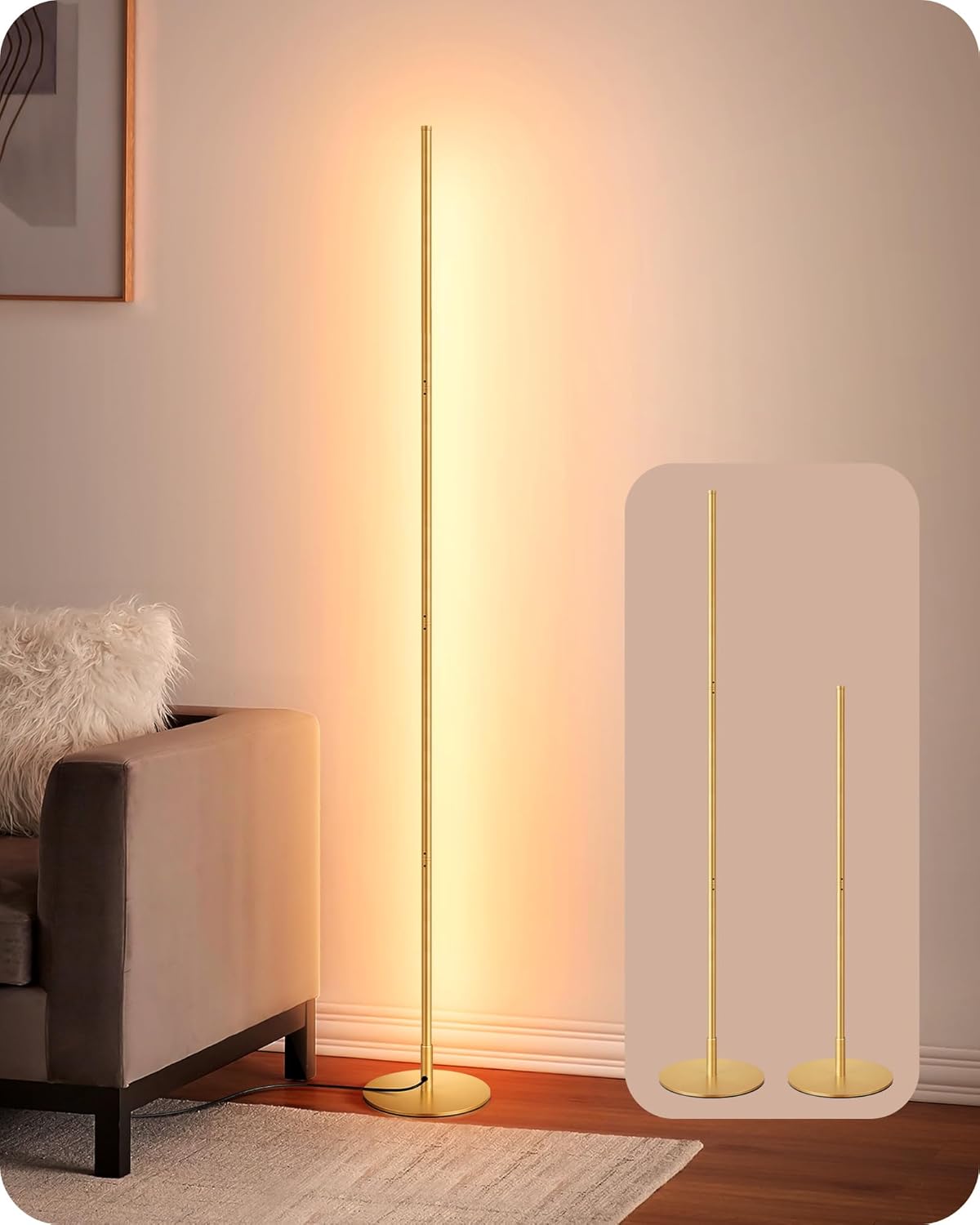 EDISHINE 59.84" Floor Lamps for Living Room, 3000K & Stepless Dimmable,Gold