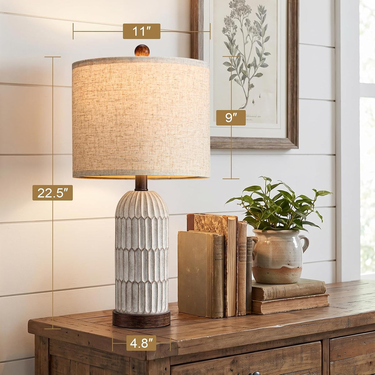 OYEARS 22" Bedside Table Lamps Set of 2, Farmhouse Lamp with USB,Dark Brown