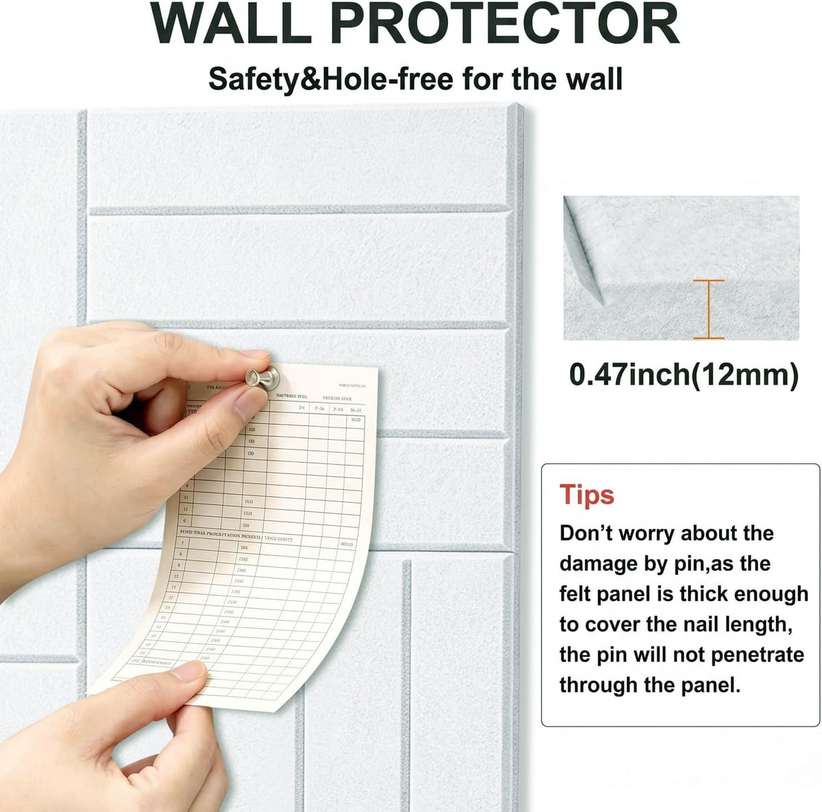 0.47" Thick Felt Wall Tiles 48"x36" Cork Board Alternative 12 Pack 11.81"x11.81"Felt Bulletin Board Pin Board with Removable Adhesive Tape&60 Pushpins for Home Office School(Bold-White)