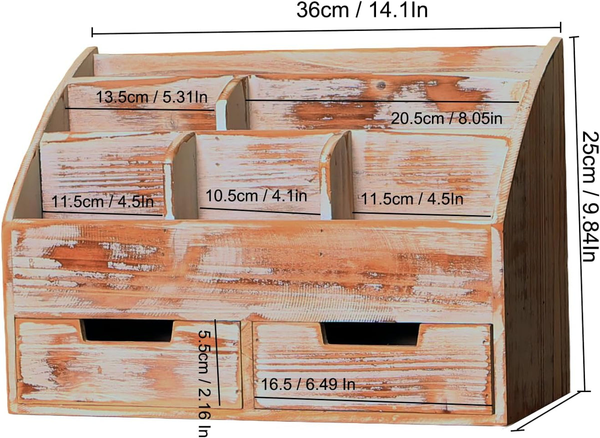Rustic White Wooden Desk Organizer 2 Drawer Shelf,Mail Rack