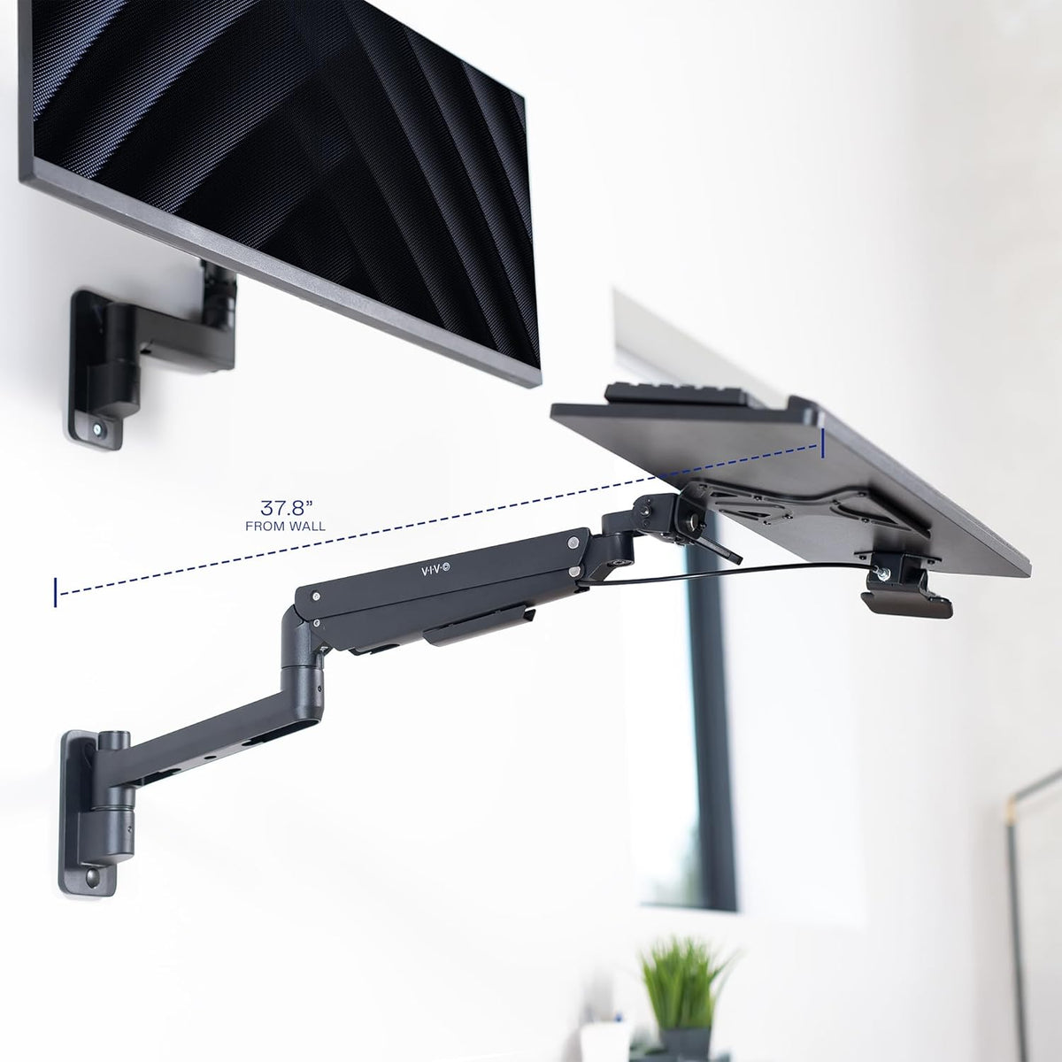 VIVO Black Pneumatic Arm 24 x 10 in Keyboard Tray Wall Mount, MOUNT-KB35C
