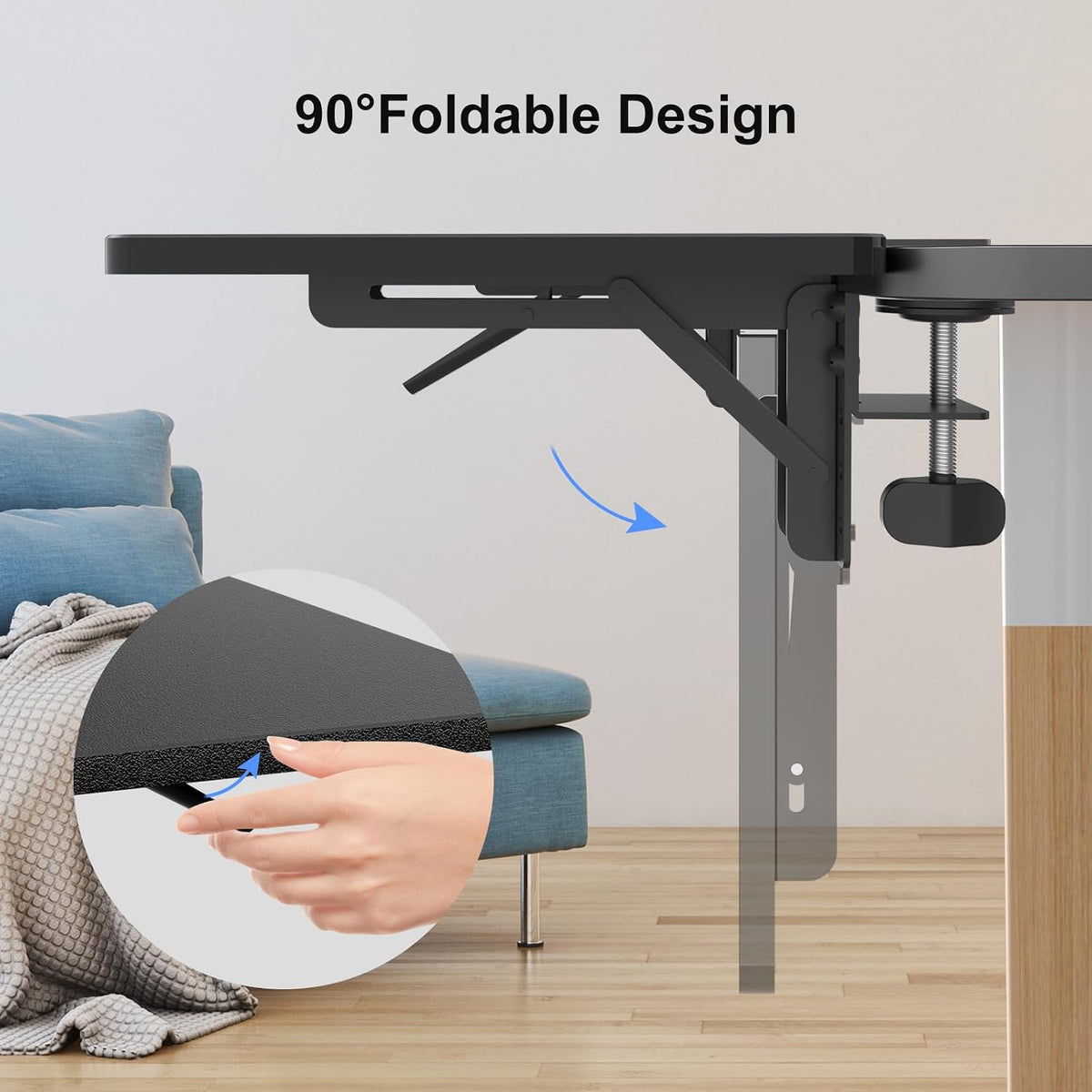 Suptek Clamp-on 9.5 x 23.6 inch Desk Extender, Wrist Support, Foldable Keyboard Tray Platform, Suitable for Office Desks, Black, DSF3LB