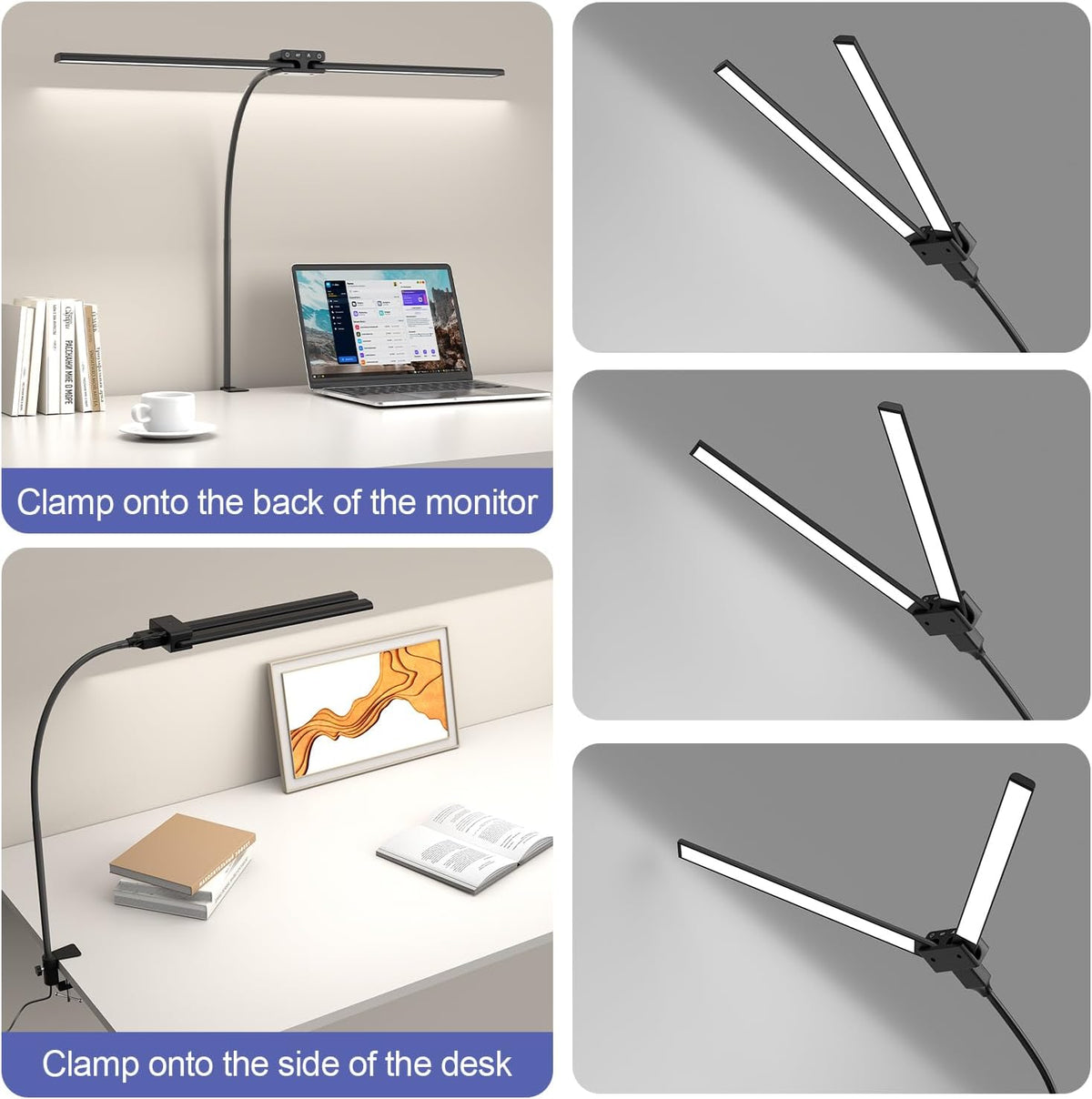 24W Led Desk Lamps with Clamp for Office Home, 31.5-in Double Head, Black