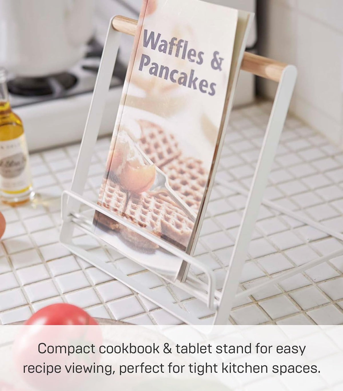 Yamazaki Home Tosca Cookbook Stand - Kitchen Cooking Recipe Holder for Counter - Steel + Wood