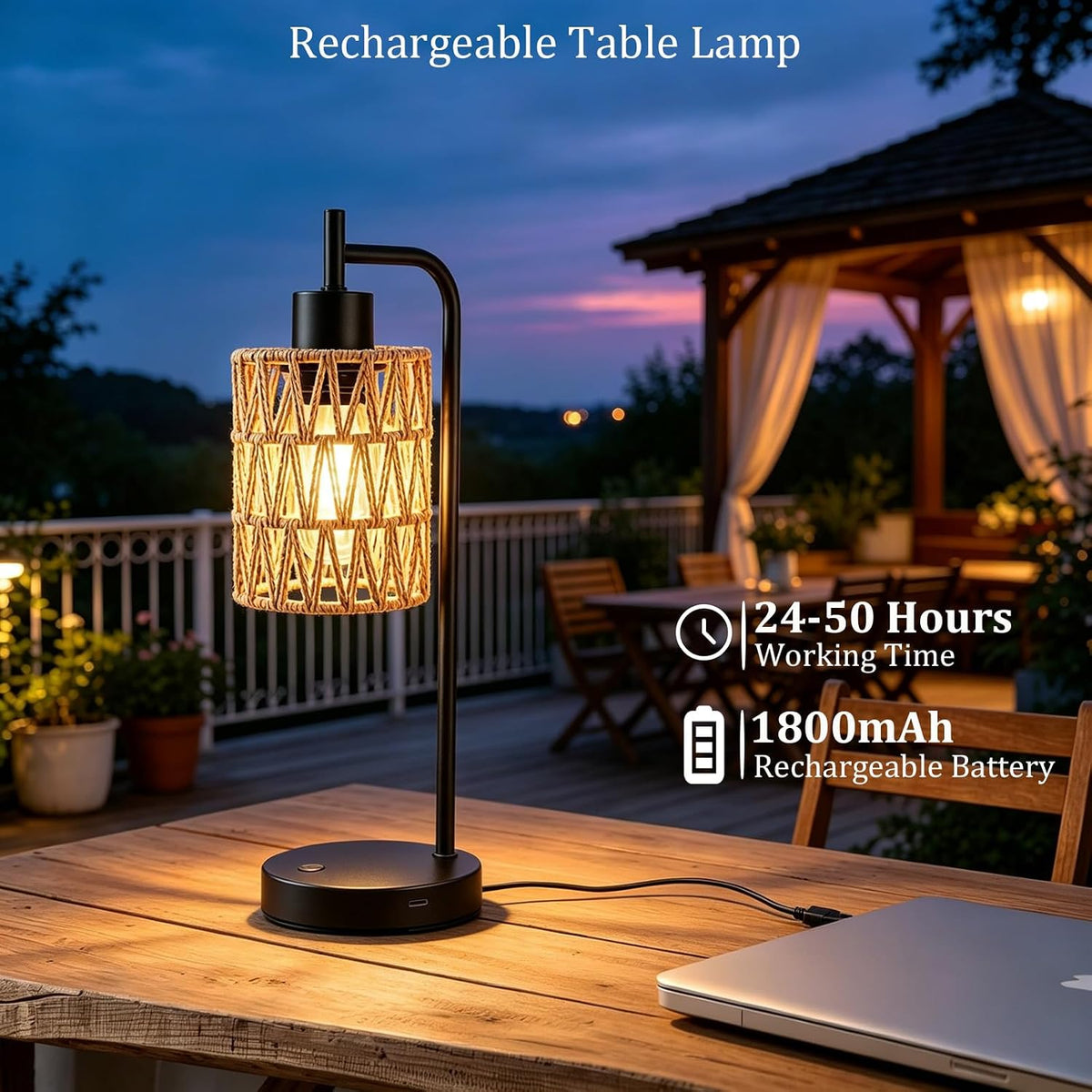 Rechargeable Outdoor Patio Table Lamps, Cordless, Set of 2